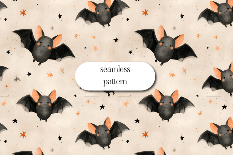 Cute Halloween Bats Seamless Pattern Spooky Autumn Art example image 1