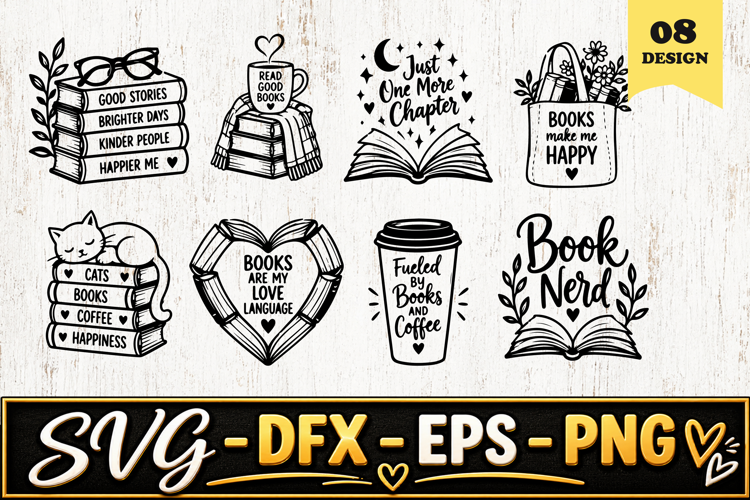 Book Lover Reading Designs SVG PNG