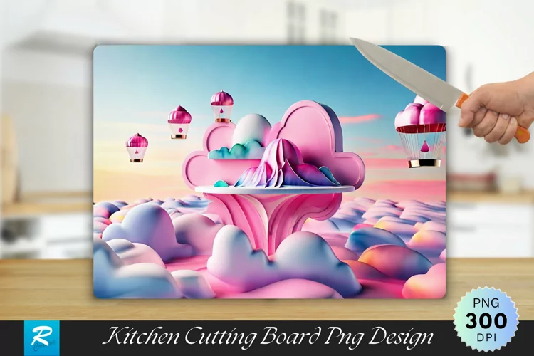 3D Pink sky Cutting Board Sublimation Design
