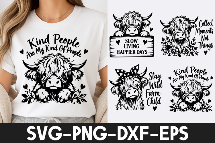 Highland Cow Kind People Farm Life SVG PNG example image 1