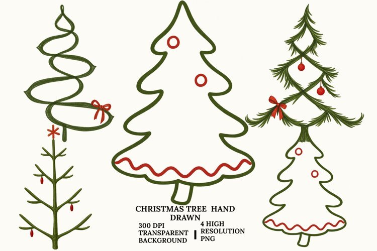 Hand Drawn Christmas Tree PNG, Rustic Holiday Sublimation example image 1