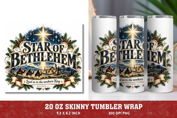 Star of Bethlehem 20oz Tumbler Wrap, Christian Christmas Tum example image 1