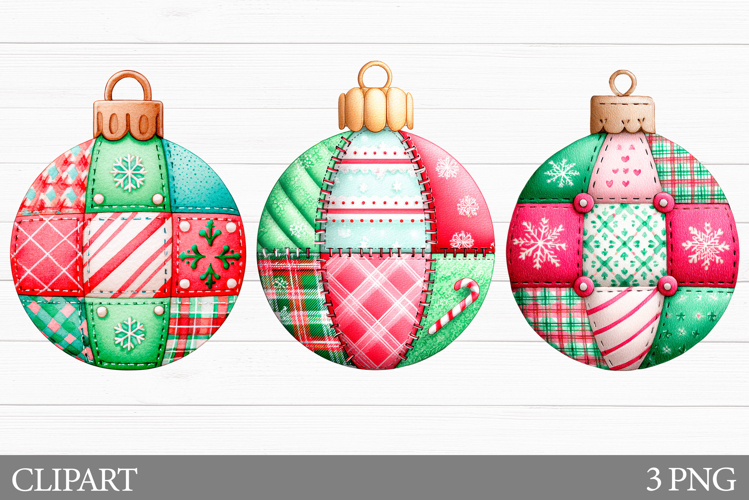 Christmas Ornament Clipart. Patchwork Christmas Clipart