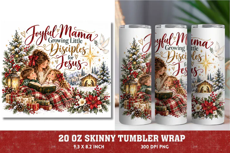 Blessed Mama Christmas 20oz Tumbler Wrap, Christian Mom Chri
