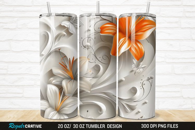 3D And Orange Lily Butterfly Floral 20/30oz Skinny Tumbler example image 1