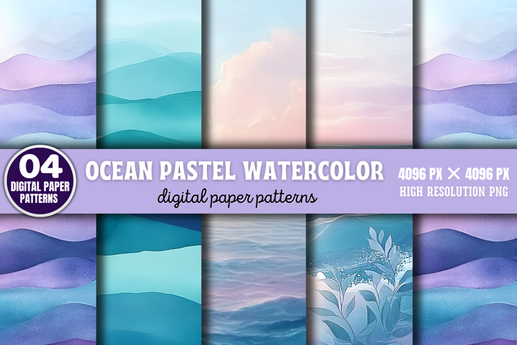 Ocean Pastel Watercolor Background PNG example image 1