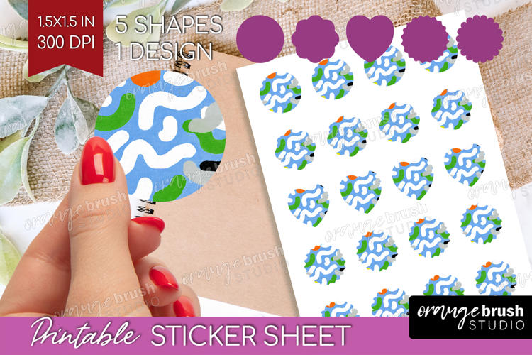 Abstract Doodle Round Sticker - Modern Texture Printable
