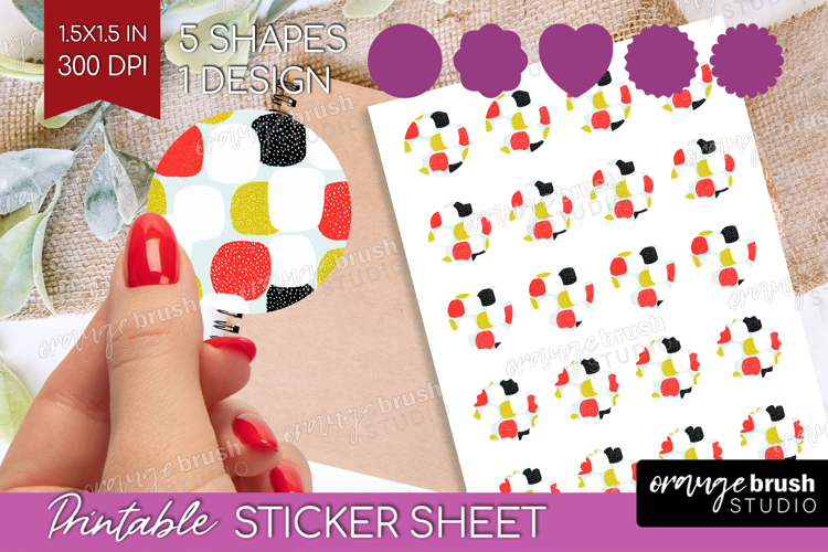 Abstract Doodle Round Sticker - Modern Texture Printable