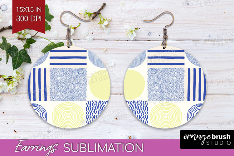 Abstract Doodle Round Earrings - Modern Texture PNG