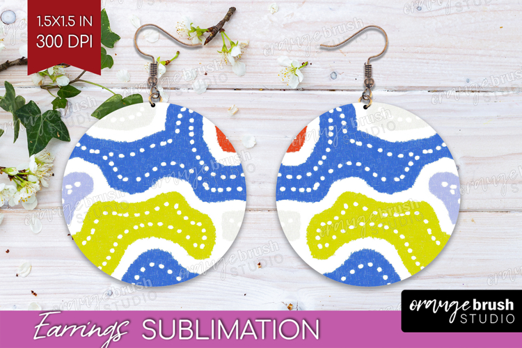 Abstract Doodle Round Earrings - Modern Texture PNG