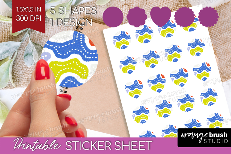 Abstract Doodle Round Sticker - Modern Texture Printable