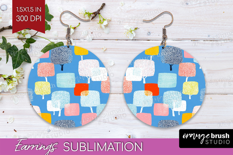 Abstract Doodle Round Earrings - Modern Texture PNG