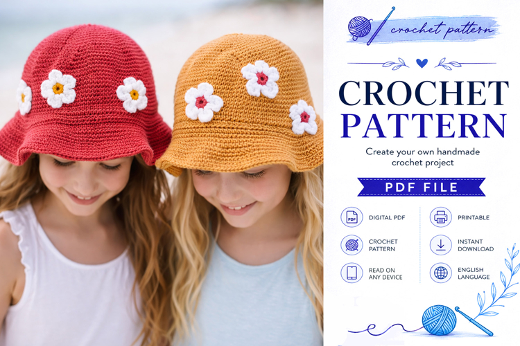 Flower Bucket Hat Crochet Pattern PDF