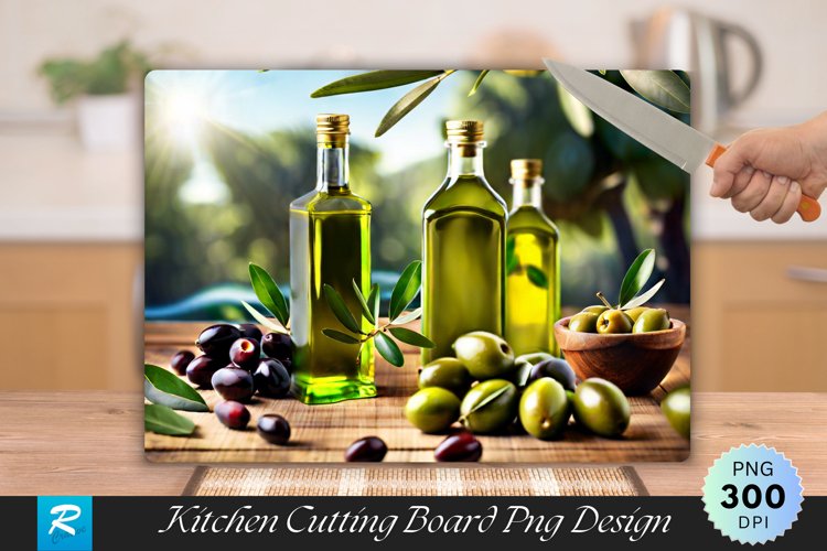 Olive Oil Bottles Cutting Board Sublimation Design