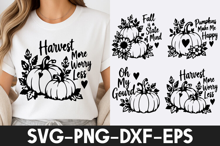 Harvest Pumpkin Fall More Worry Less SVG PNG example image 1
