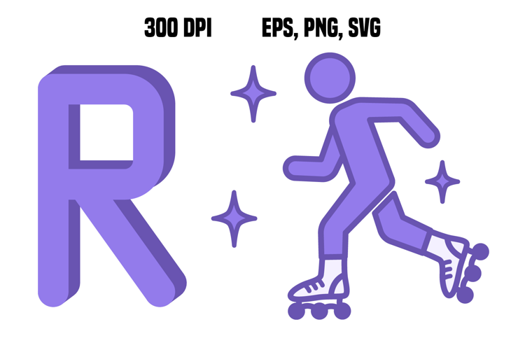 Purple Letter R and Rollerblading