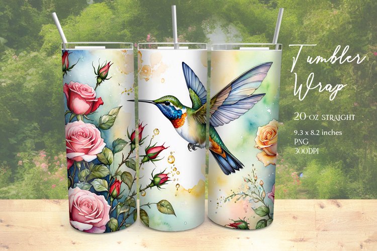 Watercolor Hummingbird Tumbler Wrap Sublimation example image 1