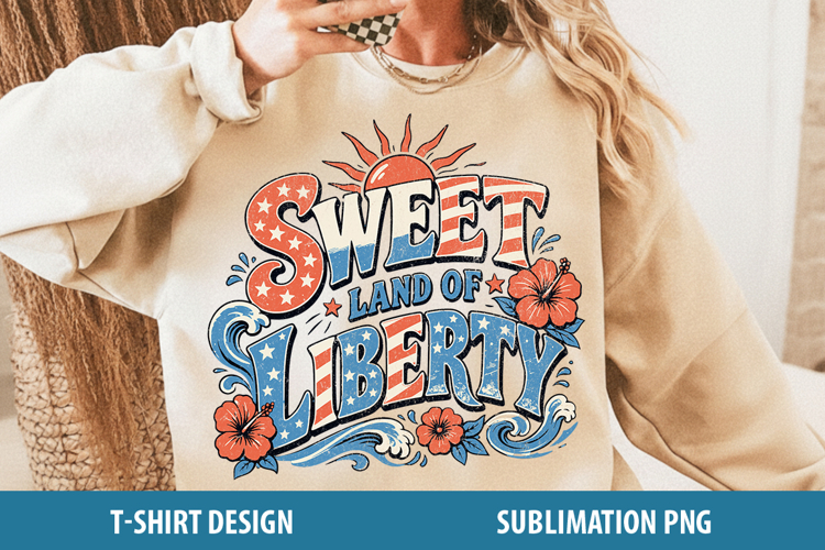 Sweet Land Of Liberty Sublimation PNG | Retro Beach Design