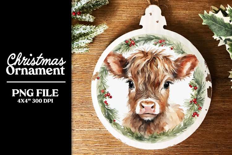 Baby Cow Christmas Ornament or Coaster Sublimation Design
