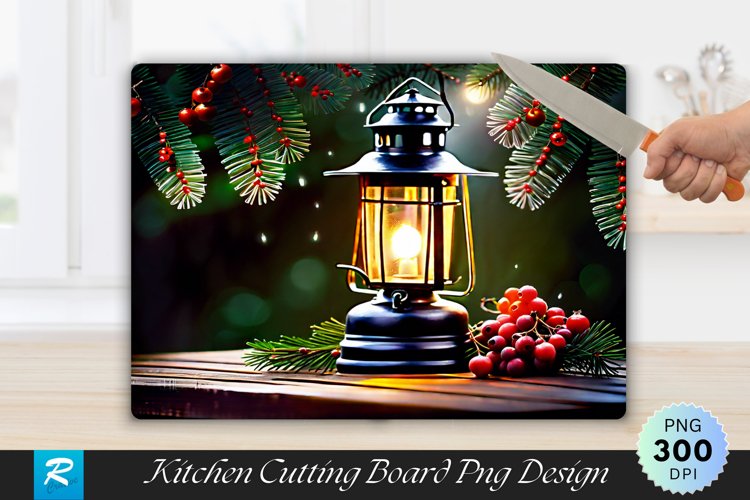 Vintage Lantern with Pine Sprigs and Berries Cutting Board example image 1