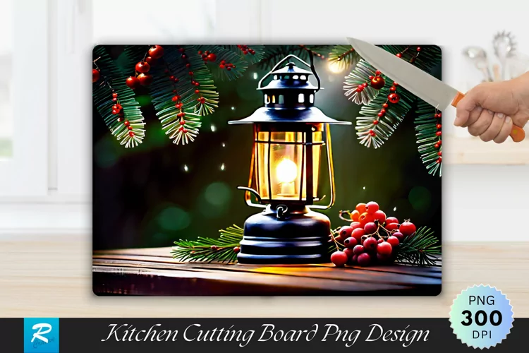 Vintage Lantern with Pine Sprigs and Berries Cutting Board