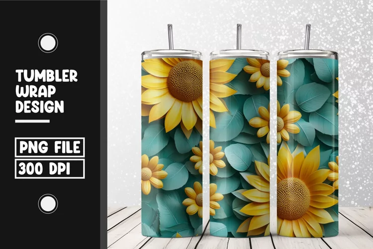 3d sunflower Tumbler Wrap | Sublimation | 20 oz Skinny
