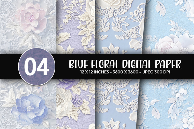 Blue Floral Digital Paper