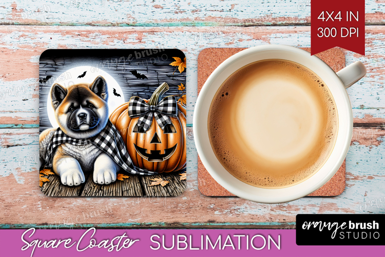 Akita Dog Square Coaster Halloween Coaster PNG Sublimation