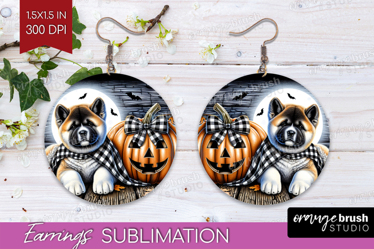 Akita Dog Round Earrings Halloween PNG Sublimation