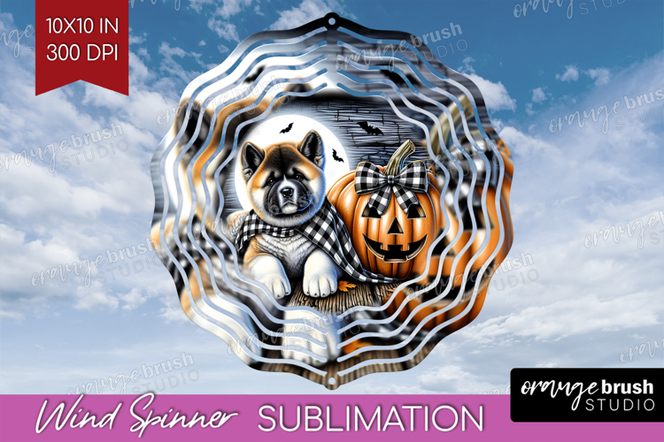 Akita Dog Wind Spinner Sublimation PNG Halloween Round