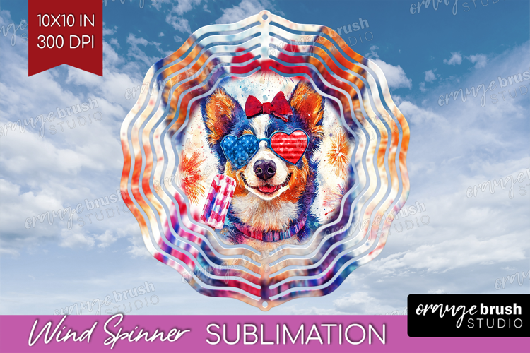 Australian Cattle Dog Wind Spinner Sublimation PNG 4th Of