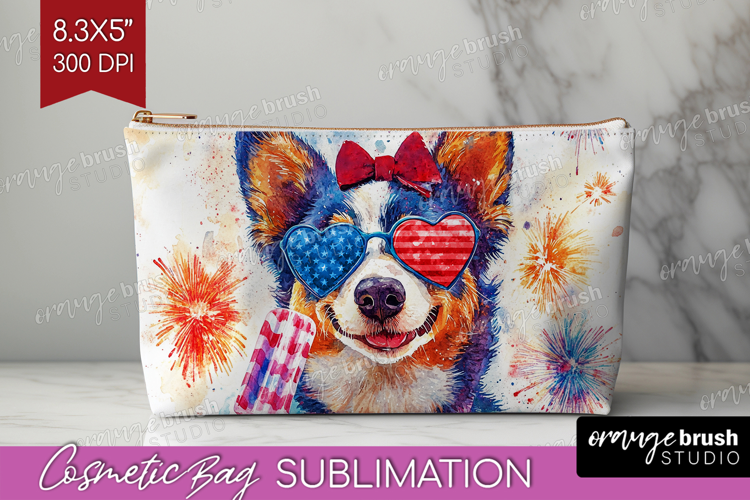 Australian Cattle Dog Cosmetic Bag 4th Of July Makeup Bag