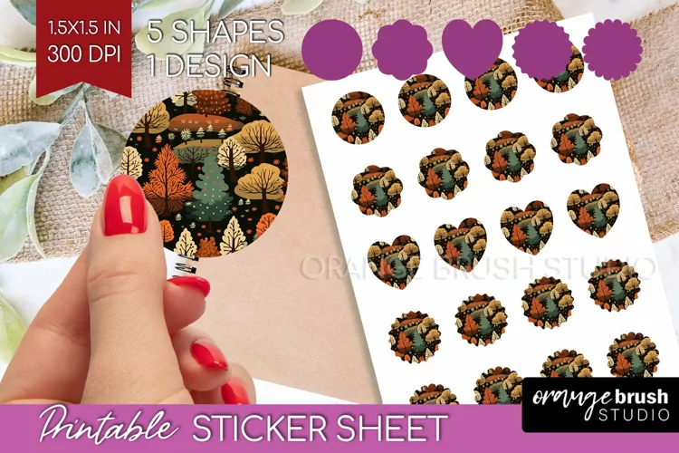 Autumn Forest Round Sticker - Fall Printable Sticker Sheet