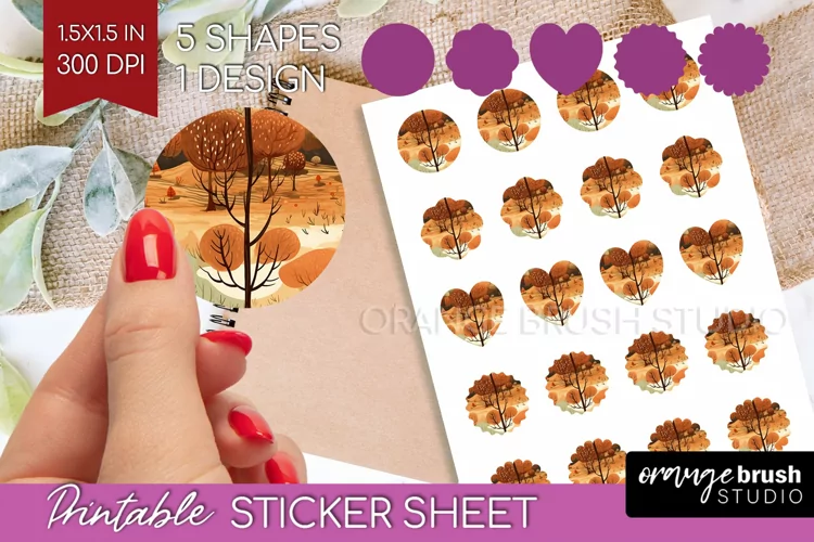 Autumn Forest Round Sticker - Fall Printable Sticker Sheet