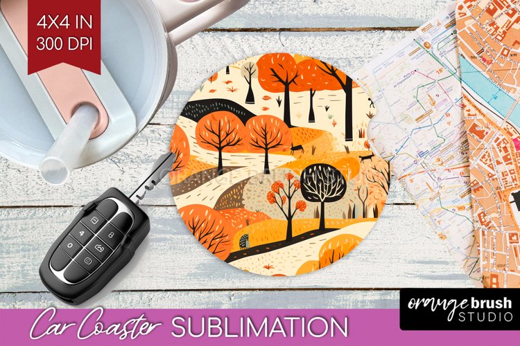 Autumn Forest Car Coaster - Fall Coaster PNG Sublimation