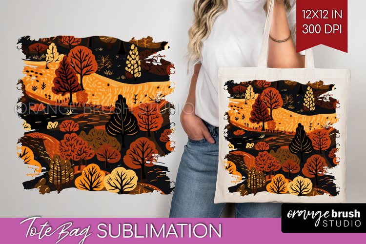 Autumn Forest Tote Bag - Fall Tote Bag PNG Sublimation