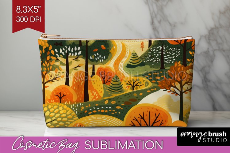 Autumn Forest Cosmetic Bag - Fall Makeup Bag PNG Sublimation