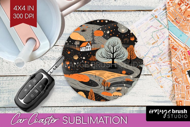 Autumn Forest Car Coaster - Fall Coaster PNG Sublimation