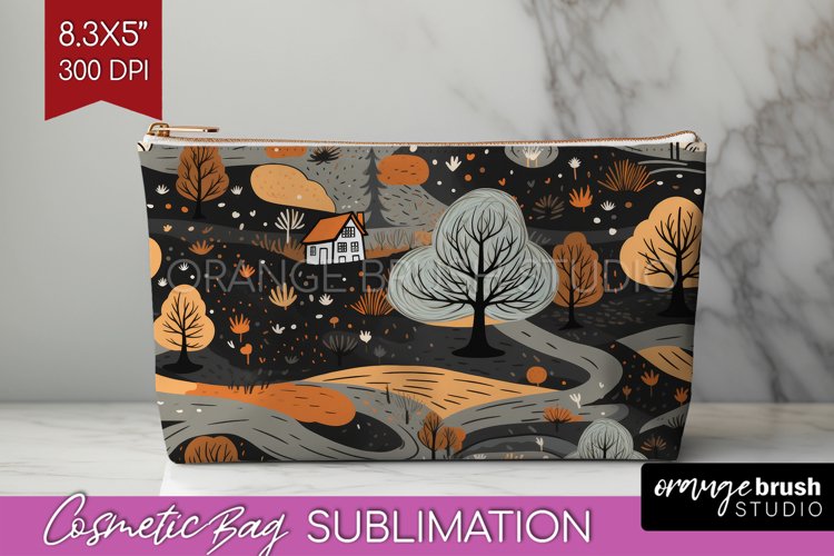 Autumn Forest Cosmetic Bag - Fall Makeup Bag PNG Sublimation