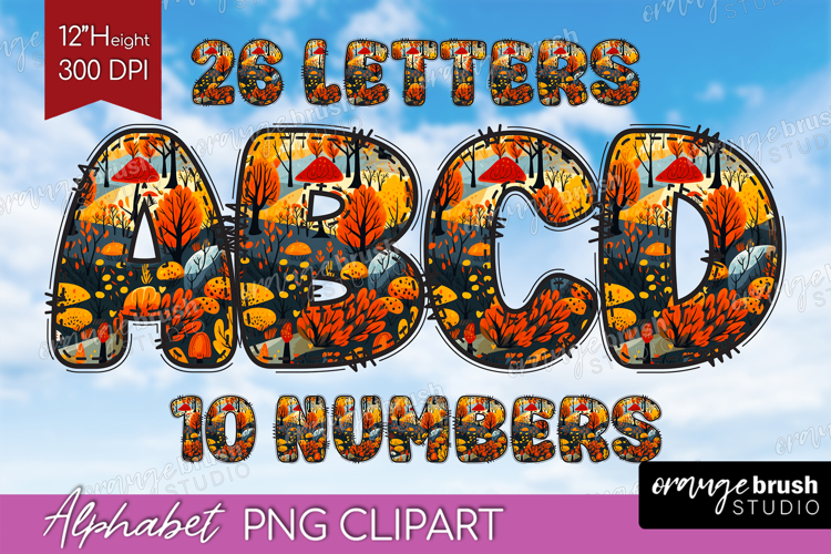 Autumn Doodle Aphabet Clipart - Cozy Fall Letters PNG