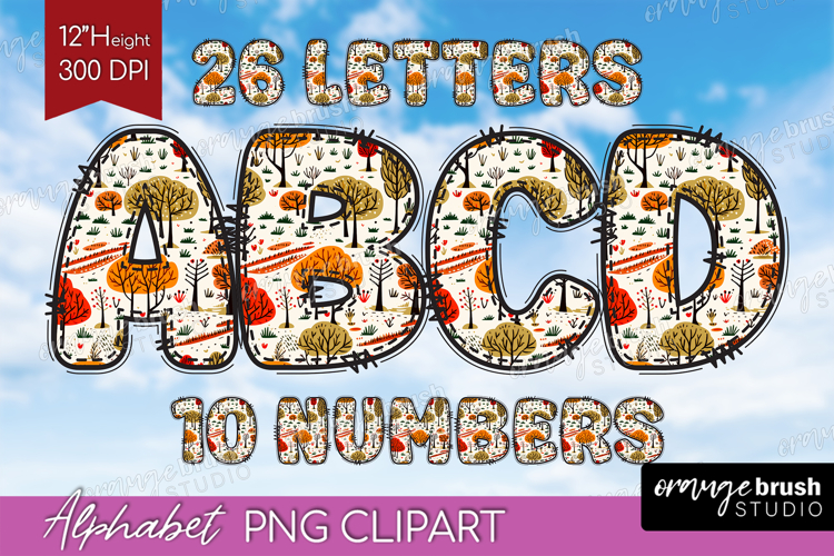 Autumn Doodle Aphabet Clipart - Cozy Fall Letters PNG