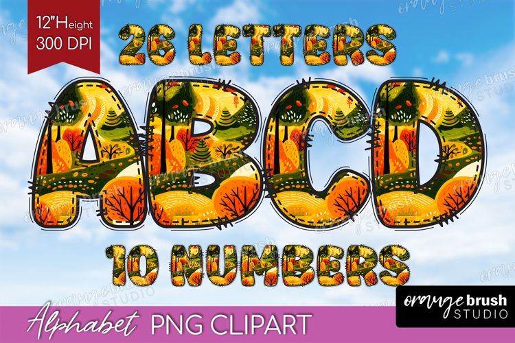 Autumn Doodle Aphabet Clipart - Cozy Fall Letters PNG