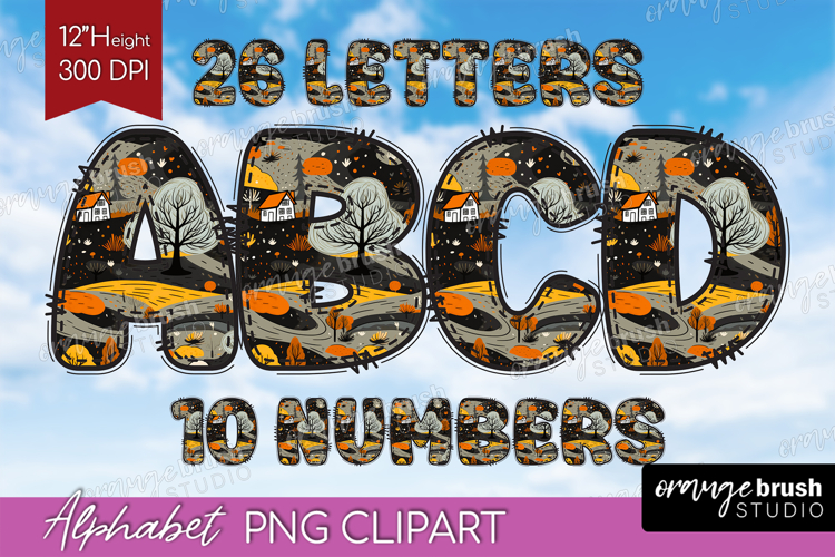 Autumn Doodle Aphabet Clipart - Cozy Fall Letters PNG