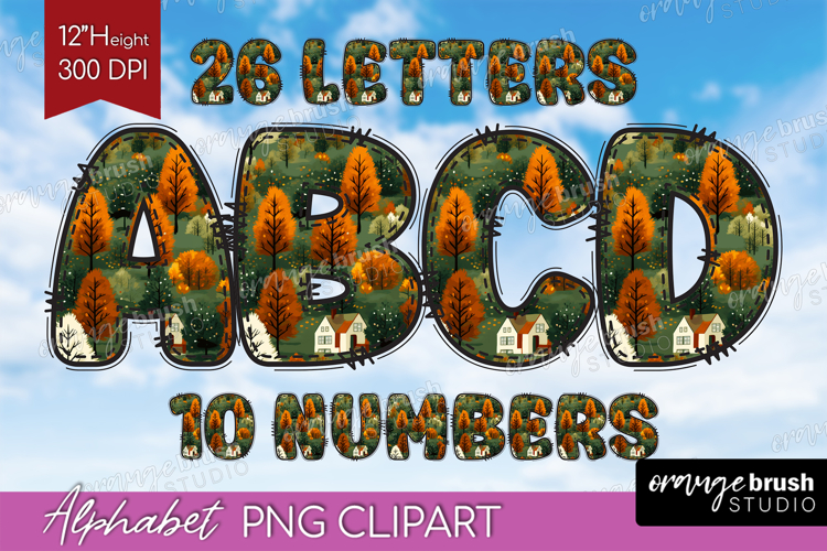 Autumn Doodle Aphabet Clipart - Cozy Fall Letters PNG