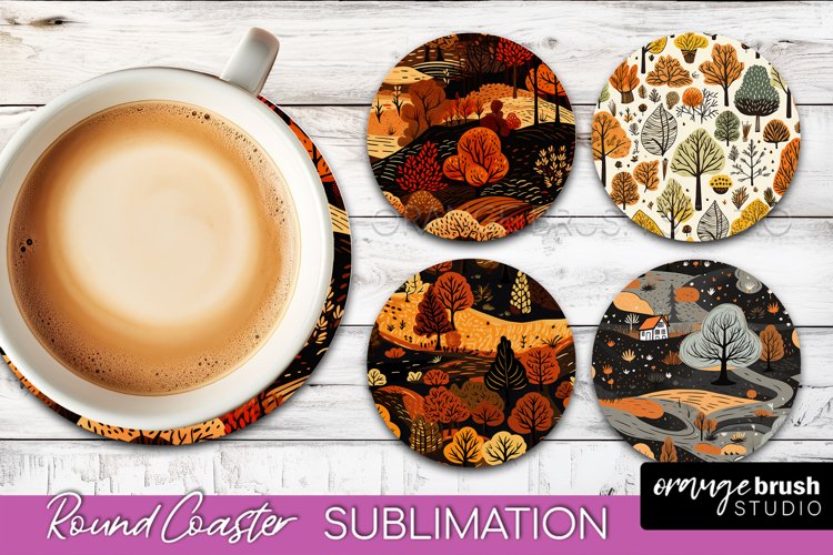 Fall Round Coasters - Autumn Forest Coaster Sublimation example image 1