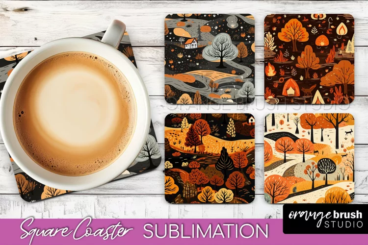 Fall Square Coasters - Autumn Forest Coaster Sublimation