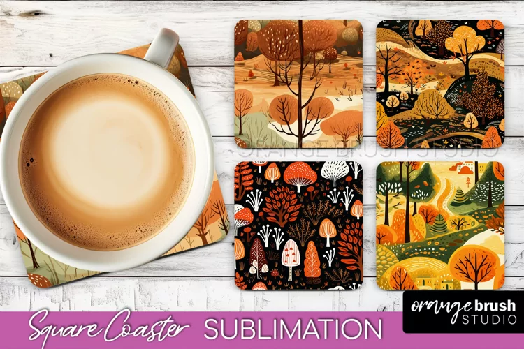 Fall Square Coasters - Autumn Forest Coaster Sublimation