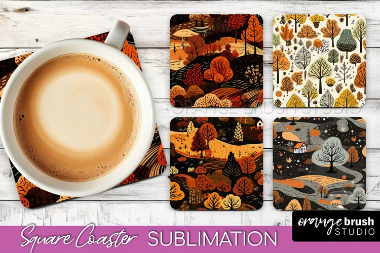Fall Square Coasters - Autumn Forest Coaster Sublimation