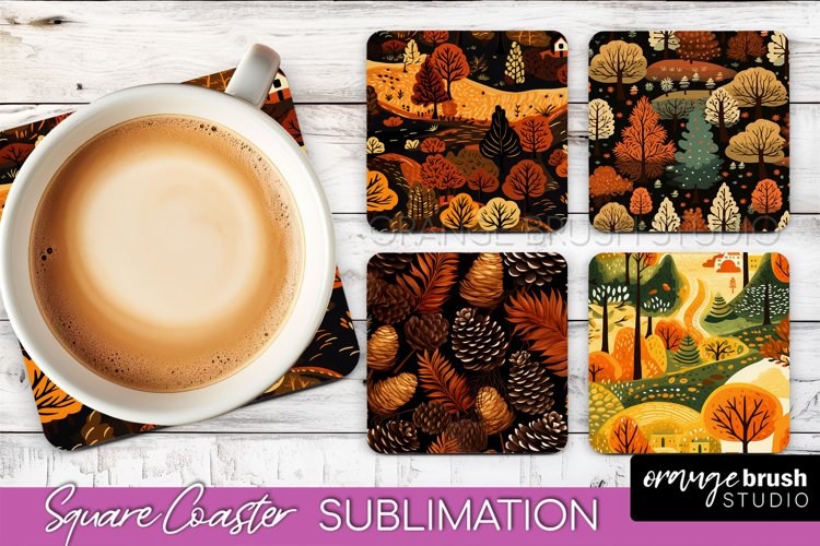 Fall Square Coasters - Autumn Forest Coaster Sublimation example image 1