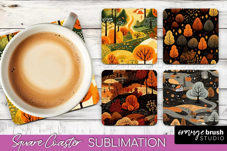 Fall Square Coasters - Autumn Forest Coaster Sublimation